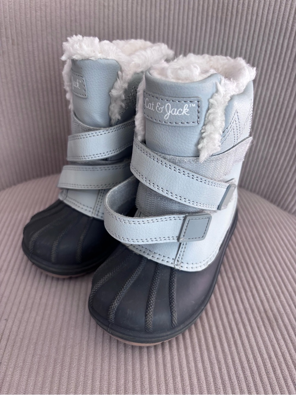 Cat & Jack Toddler Snow Boots Light Blue Navy Hook & Loop Strap Winter Size 9